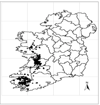 Figure 7. Lesserhorseshoe batdistribution in Ireland(source: NPWSdatabase)