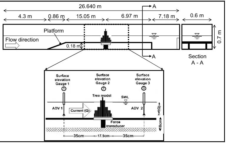 Fig. 2. Experimental set-up in the ﬂume for steady ﬂow.