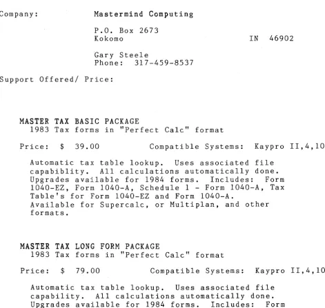 table lookup. available All Uses associated file calculations automatically done. for 1984 forms