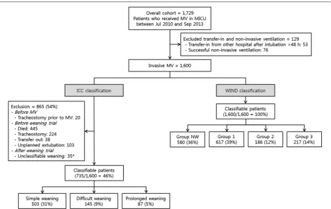 Fig. 1 Flowchart of WIND and ICC classifications. *Patients who died or were transferred to other hospitals after failure of first SBT and before third SBT or 7 days