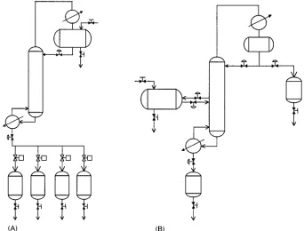 Figure 4Sketch of (A) a batch stripper and (B) a middle-vessel batch column.