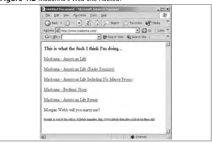Figure 1.2 Madonna’s Web Site Hacked!