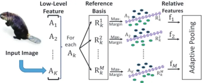 Fig. 3. Pipeline of relative feature learning. For the input, we ﬁrst extract low-level feature by ScSPM as in Fig