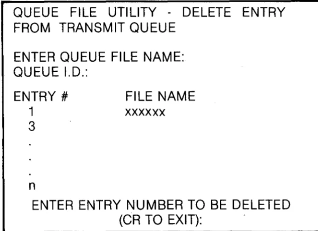 Figure 2-7. Entry Number number and File Name (Delete) The program will prompt the operator to enter the of the record to be deleted