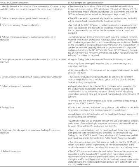 Table 2 BCHCP process evaluation framework