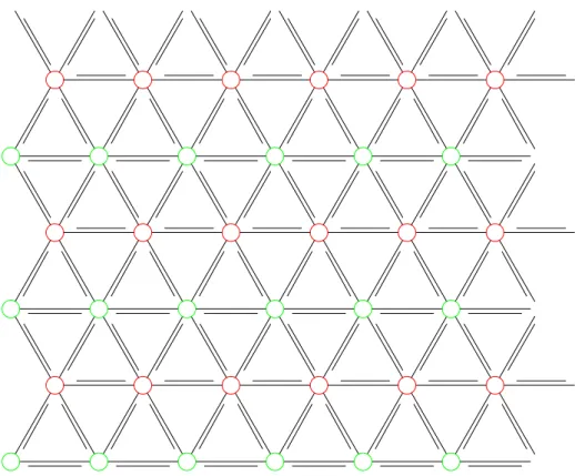 Figure 3.1: The effective triangular lattice of the lower band when the interaction has been projected onto the two types of localized ”flower”-states