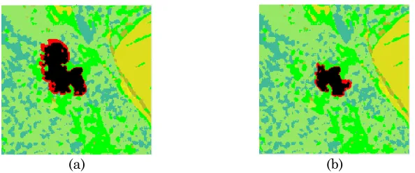 Figure 4.11 Simulated fires of bootstrap filter (case 3 and 4). (a) Simulated fire for case 3 after 160 