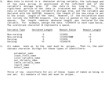 table variable report name detail-name 