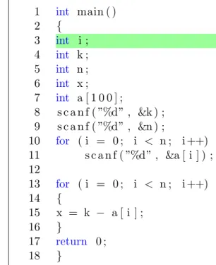 Figure 6.2: Case 1 demonstrating location of error in the for loop statement involving undeclared identifier ”i” and the fix of it