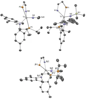 Figure 1.6. Solid state X-ray structure of complexes 1.5-1.7 (Left to Right) depicting 