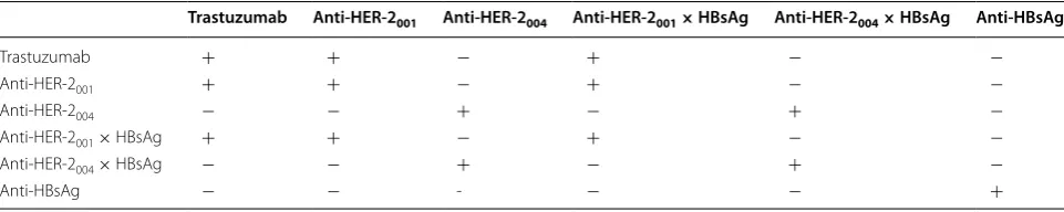 Table 1 Cross-blocking of AVEC: anti-HER-2 × HBsAg