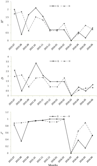 Figure 3. Biodiversity monthly change of fish assemblage in two subhabitats. 