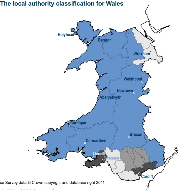 Table 9  Key population figures: by ‘local authority classification for  Wales’ area type, 2009 