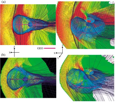 Fig. 6. Simulation results showing the kinetic energy at 0540 UT (top panel) and at 0640 UT (bottom panel)