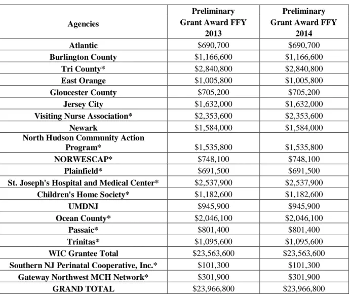 Table 3:  Grantee Preliminary NSA Base Funding 