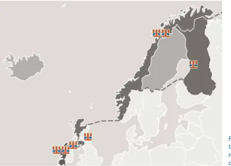 Figure 1.  The map of  the Northern Periphery  region and the location  of partners.