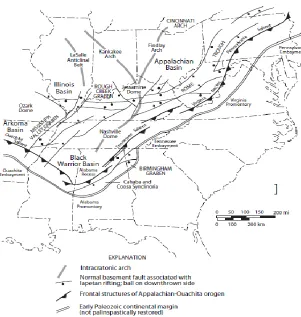 Figure 1-4  Tectonic setting of the Black Warrior foreland basin. 