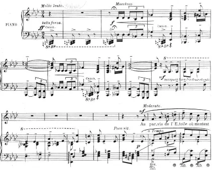 Figure 2.3: Casimir Renard, Sous l'Arc de Triomphe (le 14 juillet 1919), Op. 175 (Paris: Maurice Senart, 1919), mm