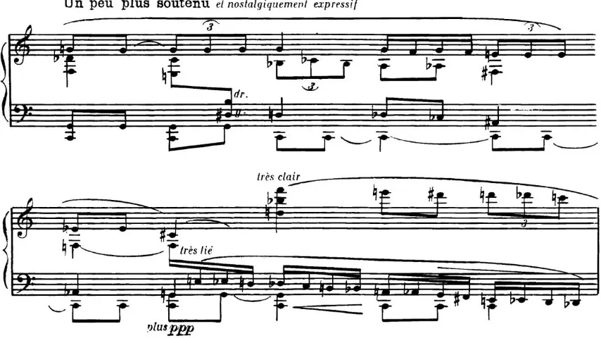 Figure 1.8: Charles Koechlin, Les Heures persanes, Op. 65, no. 2, “La Caravane (rêve, pendant la sieste.)” (Paris: Max Eschig, 1987), m