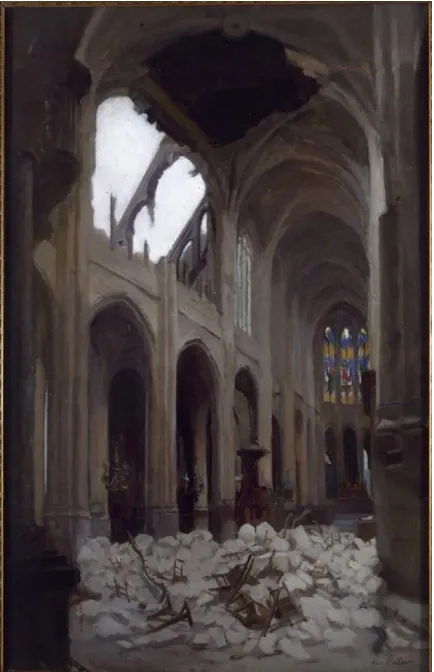 Figure 2.1: Alice Mallaivre, Intérieur de l'église Saint-Gervais, après le bombardement du Vendredi saint, 29 mars 1918, 1918, oil on canvas, 83 x 53 cm, Musée Carnavalet – Histoire de Paris