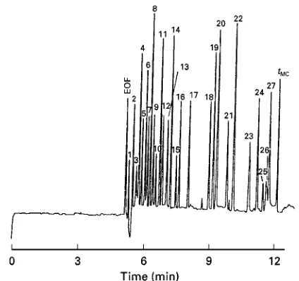 Figure 10Separation of small neutral aromatic compounds bybile salt-based MEKC. (Unpublished results.)