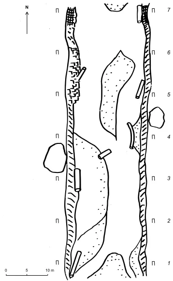 Figure 3.5 – South Experimental Site cross-sectional analysis Cross-sectional plots of pre- and post-flood channels in the SES