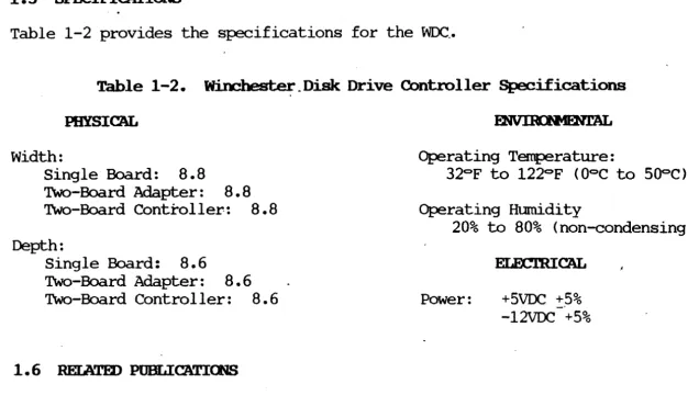 Table 1-2 provides the specifications for the WDC .• 
