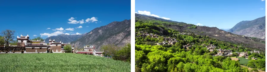 Figure 1. Photos of Jiaju Tibetan Village, 2017. 