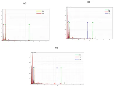 Fig. 3: Scanning electron microscope image of (a) UndopedZnO,  (b) CO doped ZnO, and (c) Ni doped ZnOnanoparticles  