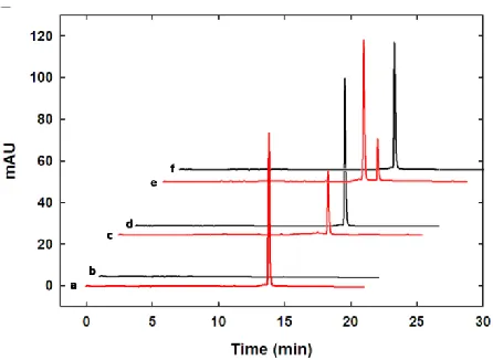 Figure 2.6 Absorption spectra of dG (—), N2-tBPAc-6-CE-Se-dG (—), and SedG (—) in water at 25 ˚C