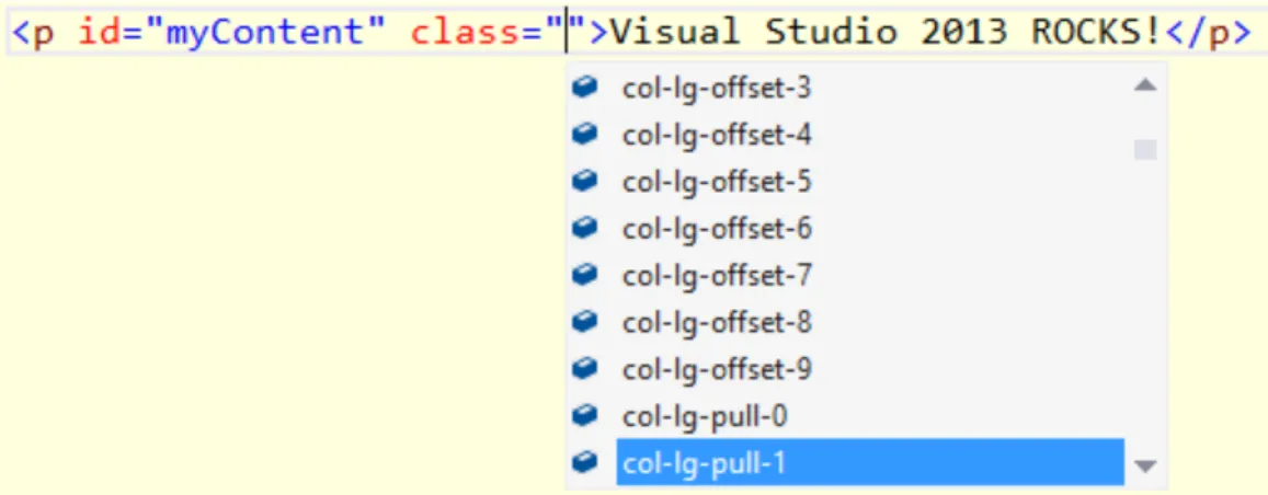FIGURE 7 - CSS CLASS INTELLISENSE