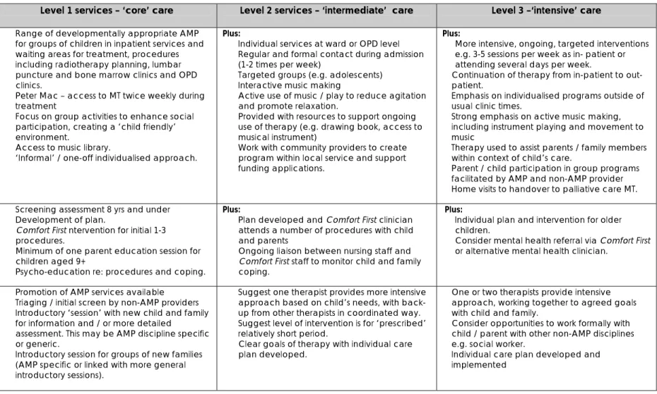 Table 6: Preliminary range of services available for the different levels of AMP therapy services  