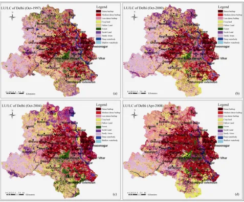 Figure 2. Land Cover changes for different classes from 1997-2008 (Sq.km in Total area)