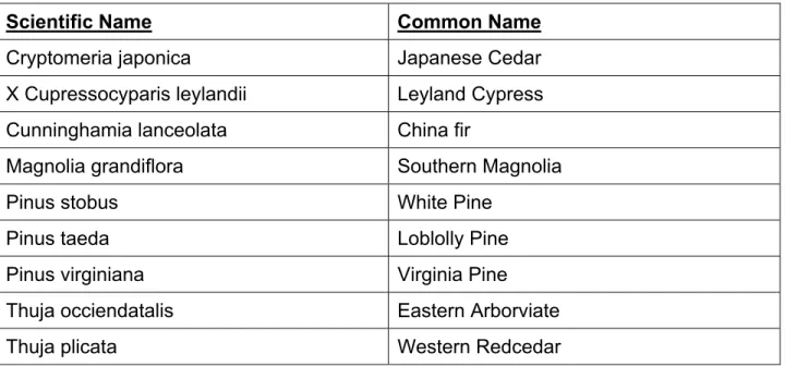 TABLE A-2  Evergreen Species 