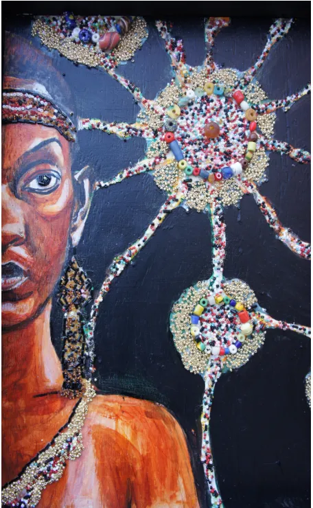 Figure 9. Zalika Perkins, Goddess Series: Warrior Mama, 2010, acrylic and seed beads on wood, 