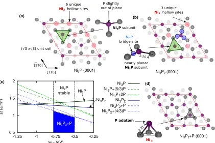 Figure 3.2: Surface crystal structure of Ni2R(eV). Surface energies are reported in J/mbulk stability region for NiP(0001) with either a (a) Ni3P or (b) Ni3P2termination
