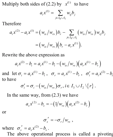 Table 2. The result of pivoting. 