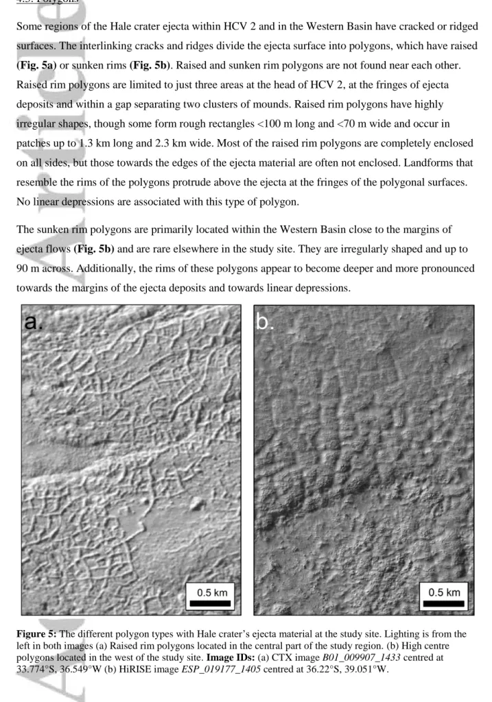 Figure 5: The different polygon types with Hale crater’s ejecta material at the study site