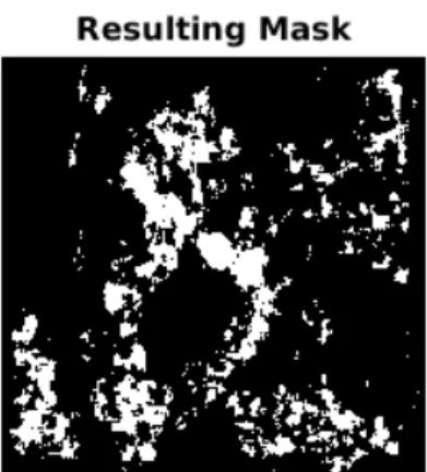 Figure 16: Resulting mask of example validation image using a network trained with data augmented by scaling