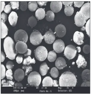 Fig. 1: SEM of a spherical microspheresF2 (drug:polymer ratio, 0.5:1), *magniﬁ cation= 35X