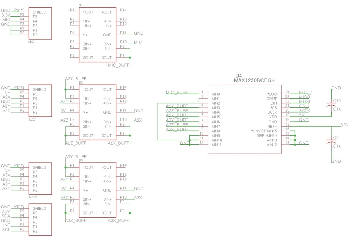 Figure 2.13: Two-layer printed circuit board (PCB) layout. This PCB includes the circuitsdiagrammed in Figs