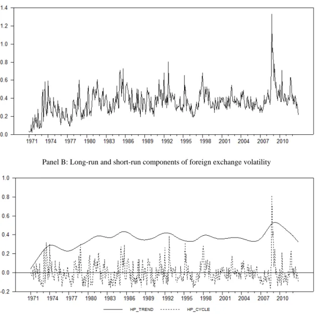 Figure 1 shows the time series of the foreign exchange volatility and its two components