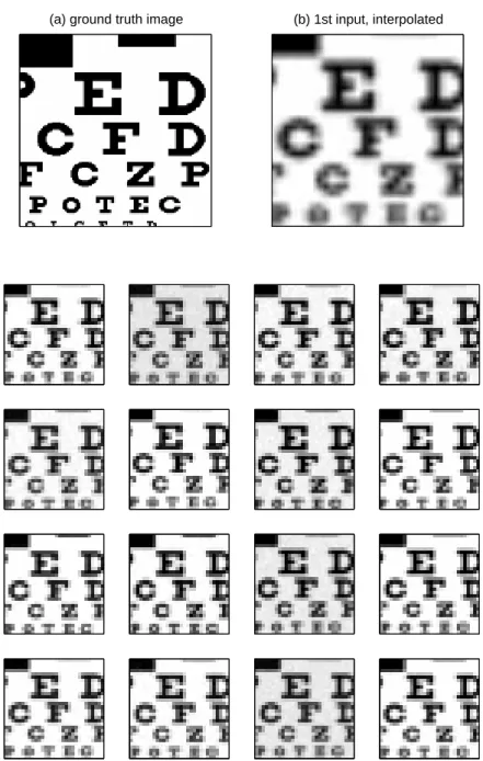 Figure 4.5: Synthetic Eyechart Data. (a) Ground truth image (150×150 pixels);