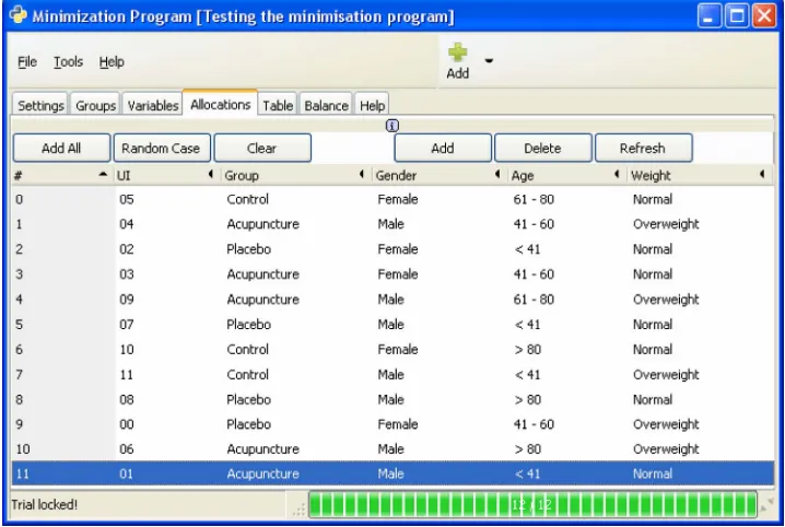 Figure 2. Allocations tab showing subjects allocated. 