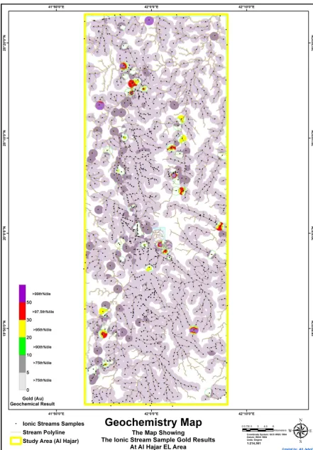 Figure 5. Map shows Ionic Stream Sampling Results at Al Hajar for Gold (Au). 