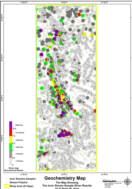 Figure 6. Map shows Ionic Stream Sampling Results at Al Hajar Silver (Ag). 