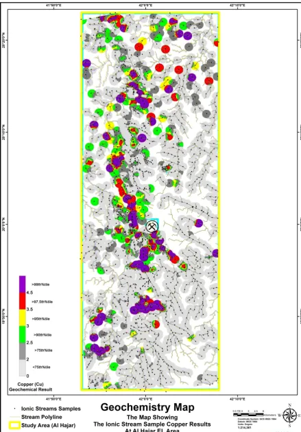 Figure 7. Map shows Ionic Stream Sampling Results at Al Hajar Copper (Cu). 