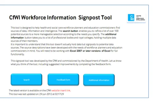 Figure 3: Screen shot of the CfWI workforce information signposting tool 