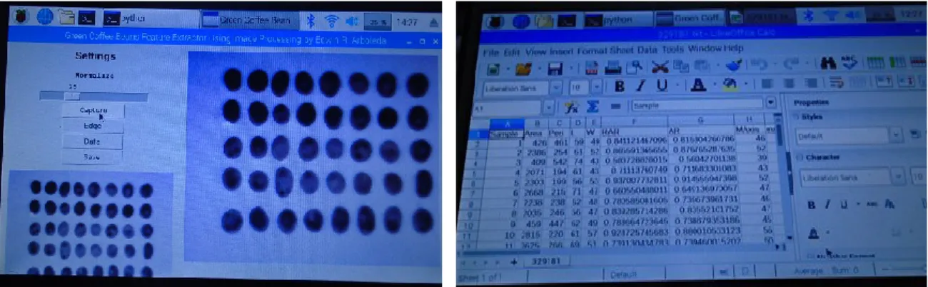 Figure 4. The graphical user interface  Figure 5. The extracted features viewed using   the Libre Office Calc 
