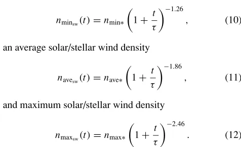 Table 7 shows similar as Table 5 integrated radiation en- ≤hancement factors according to the analyzed data for vari-ous wavelength regions as a function of a stellar or solar agebetween 0.1–0.7 Gyr